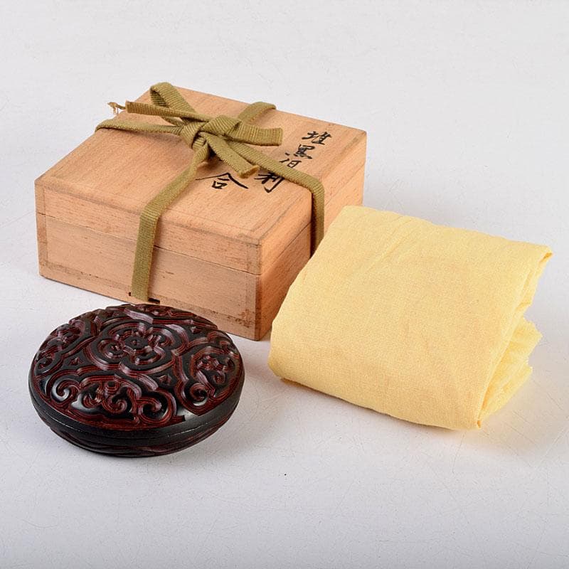 中国　堆黒　倶利香合　時代箱　V　8817 中国堆黒倶利香合時代箱V8817