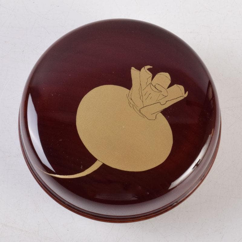 人間国宝 山下義人作 屋島神社古材 木地 呂塗 蕪蒔絵 香合 共箱 V 8927