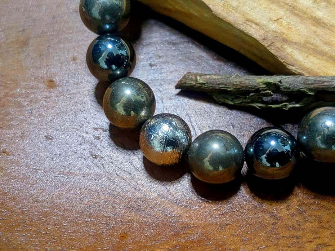 店舗閉店セール☆ギベオン隕石5pcs × ヘマタイト × 黄鉄鉱 ブレスレット