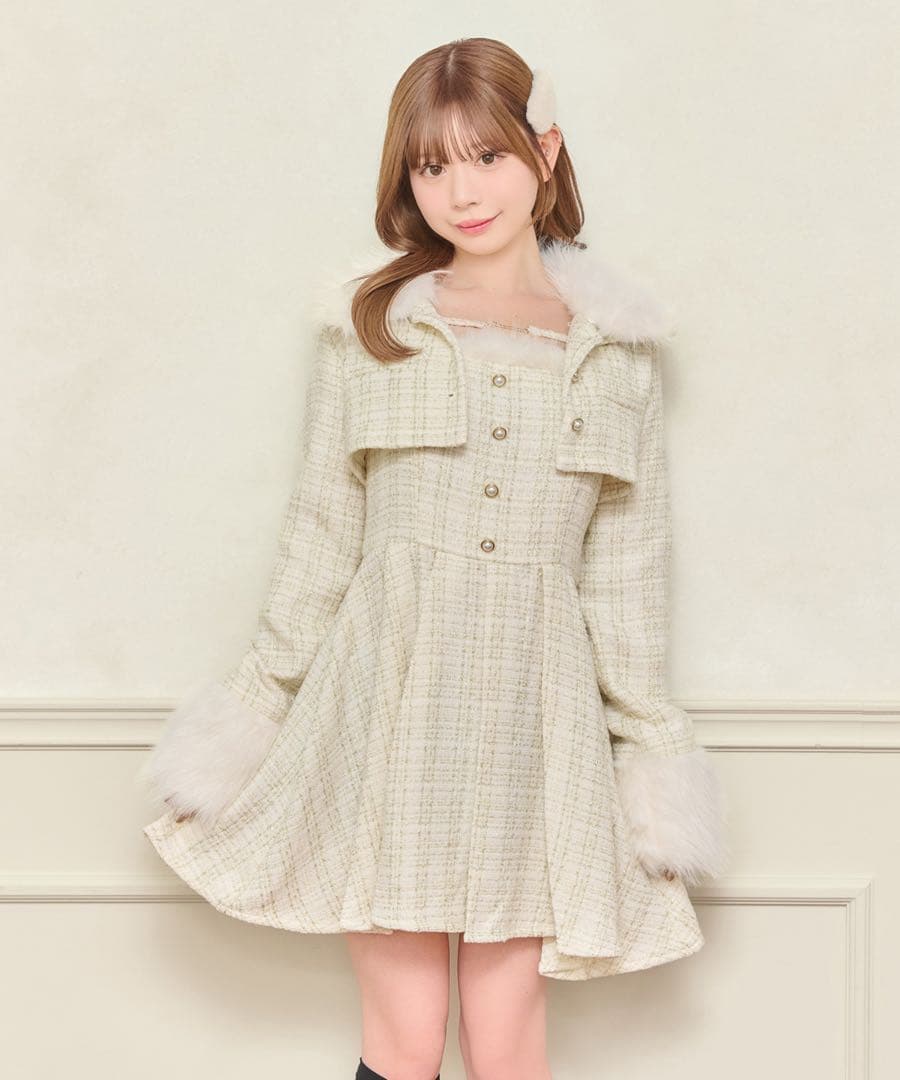 apres jour ツイードショートジャケット・ミニワンピース セットアップ セット着用可能】ツイードショートジャケット（テーラードジャケット