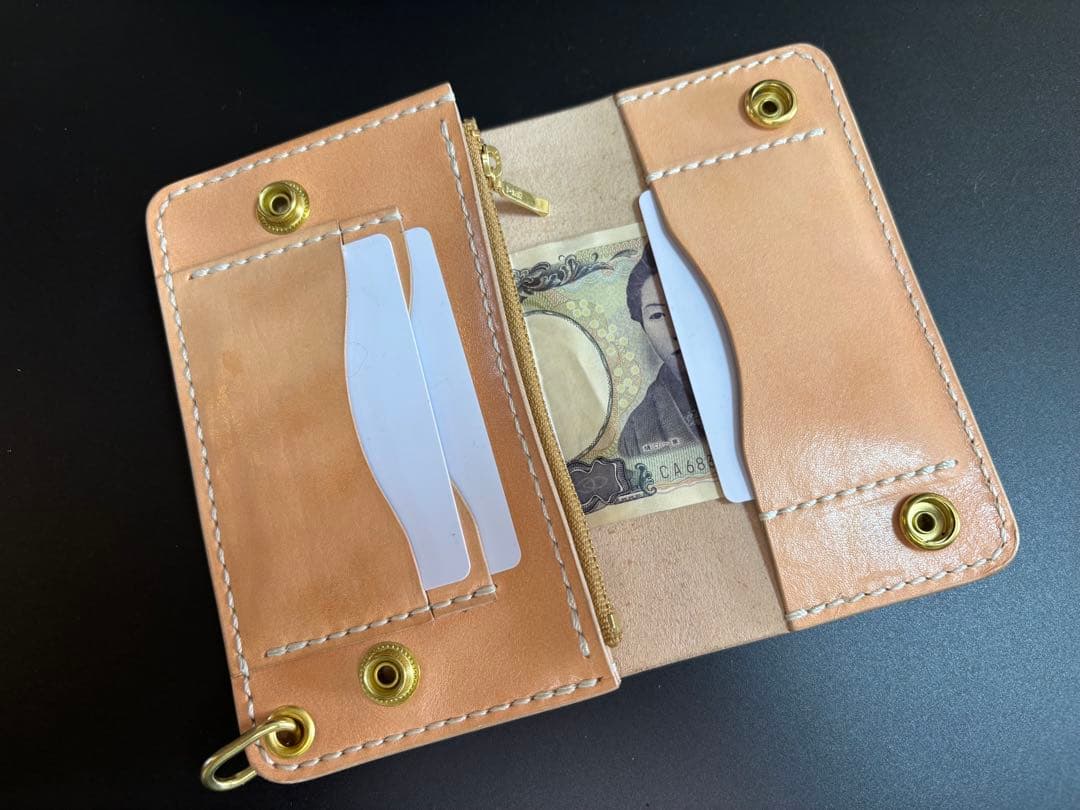 ナチュラル サドルレザー トラッカーウォレット 三層 真鍮 レザー