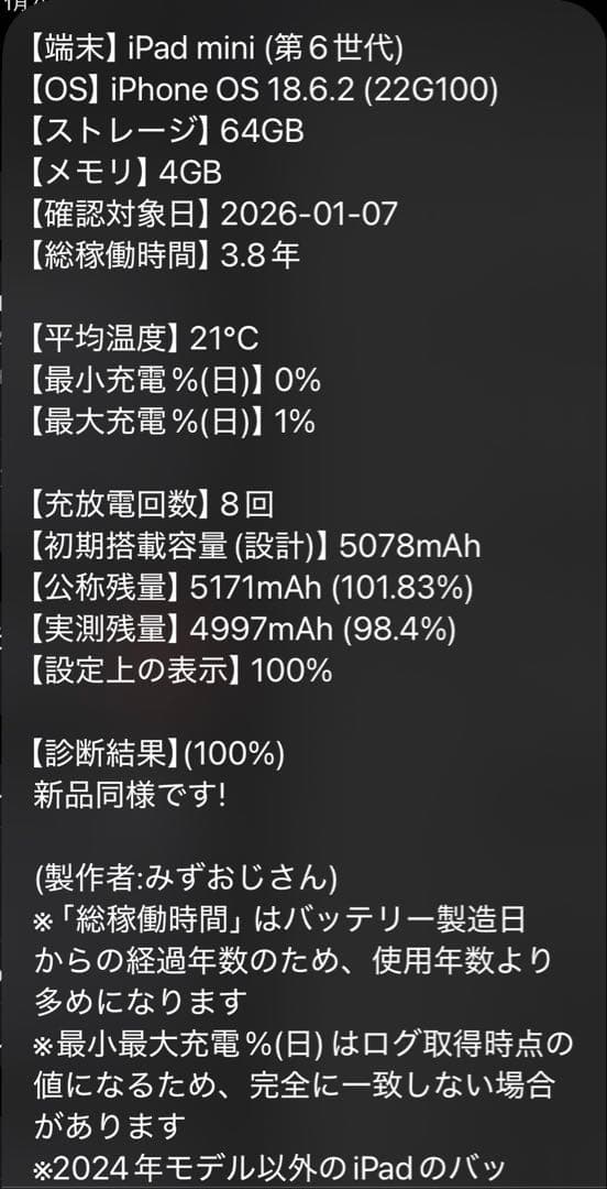 新品同様 iPad mini 6 64G Wi-Fi バッテリー100% ピンク