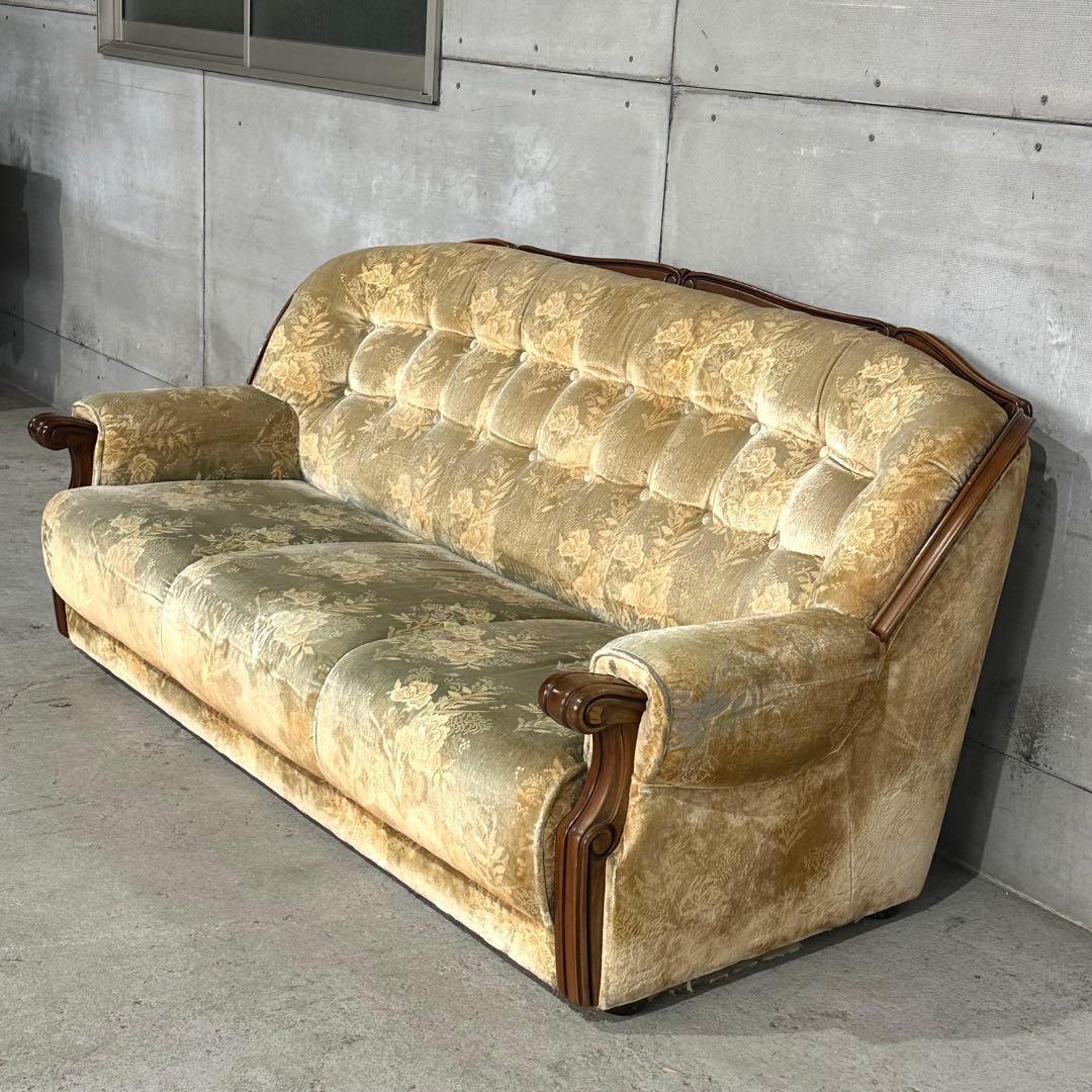✿70s✿ 昭和レトロ カリモク 3人掛けソファ ヴィンテージ 応接家具 金