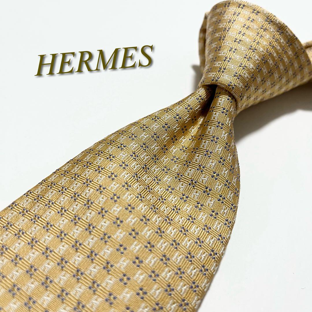 美品】エルメス ネクタイ H柄×花柄 シルク100% ファソネ ジャカード織