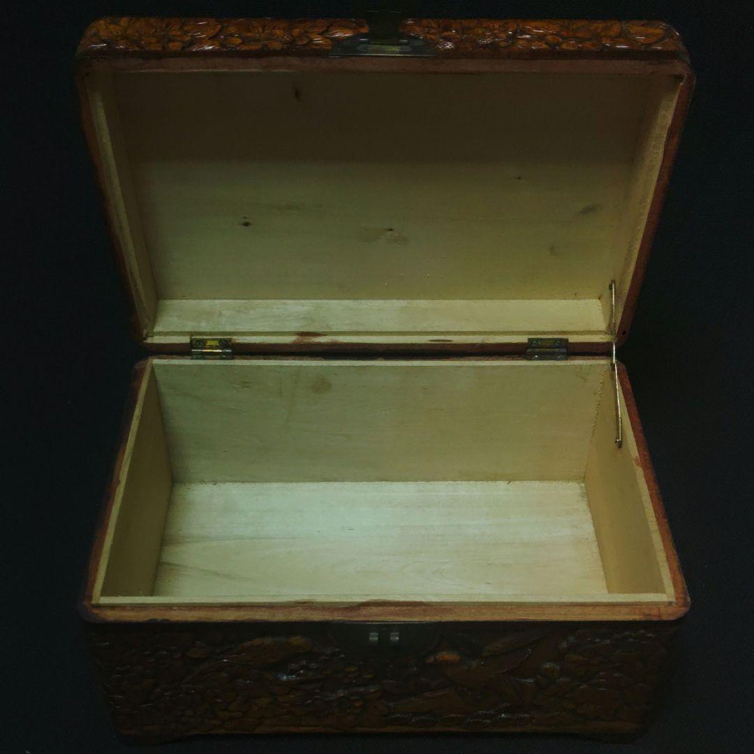 メイクボックス 化粧道具入れ 華鳥彫刻 小鳥 木彫ボックス 彫刻 木製 ミ10