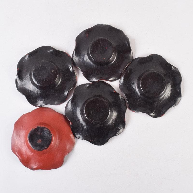 煎茶道具 唐物 朱塗 漢詩蝶文 花形茶托 五客 V R8888 - メルカリ