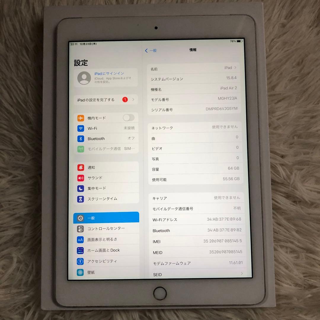 【早い者勝ち】iPad Air2 64GB SIMフリー 【すぐ発送】