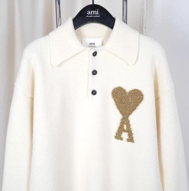 美品 AMI PARIS ニットセーター ホワイト ポロニット M - メルカリ