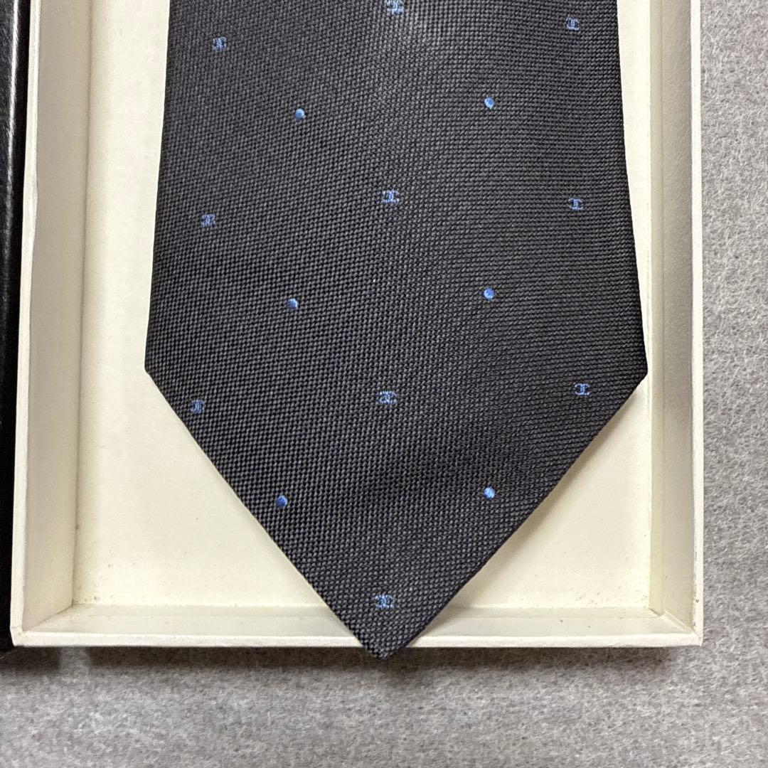 美品 シャネル ネクタイ グレー CCココマーク チェーン付 シルク