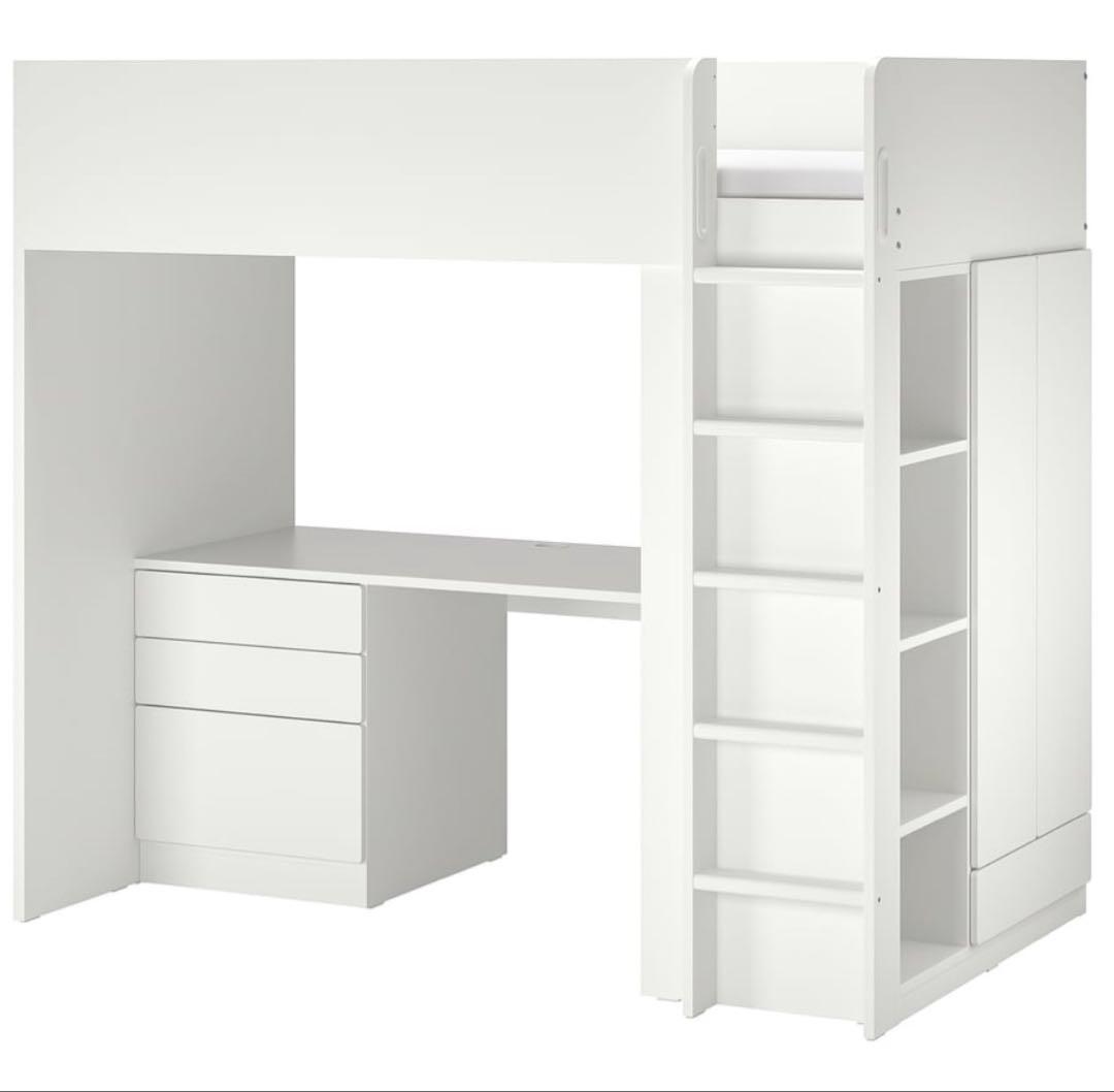 IKEA SMÅSTAD ロフトベッド 引出付きデスク　専用椅子と電気付 Amazon｜IKEA SMÅSTAD ロフトベッド 90x200cm ホワイトホワイト/デスク