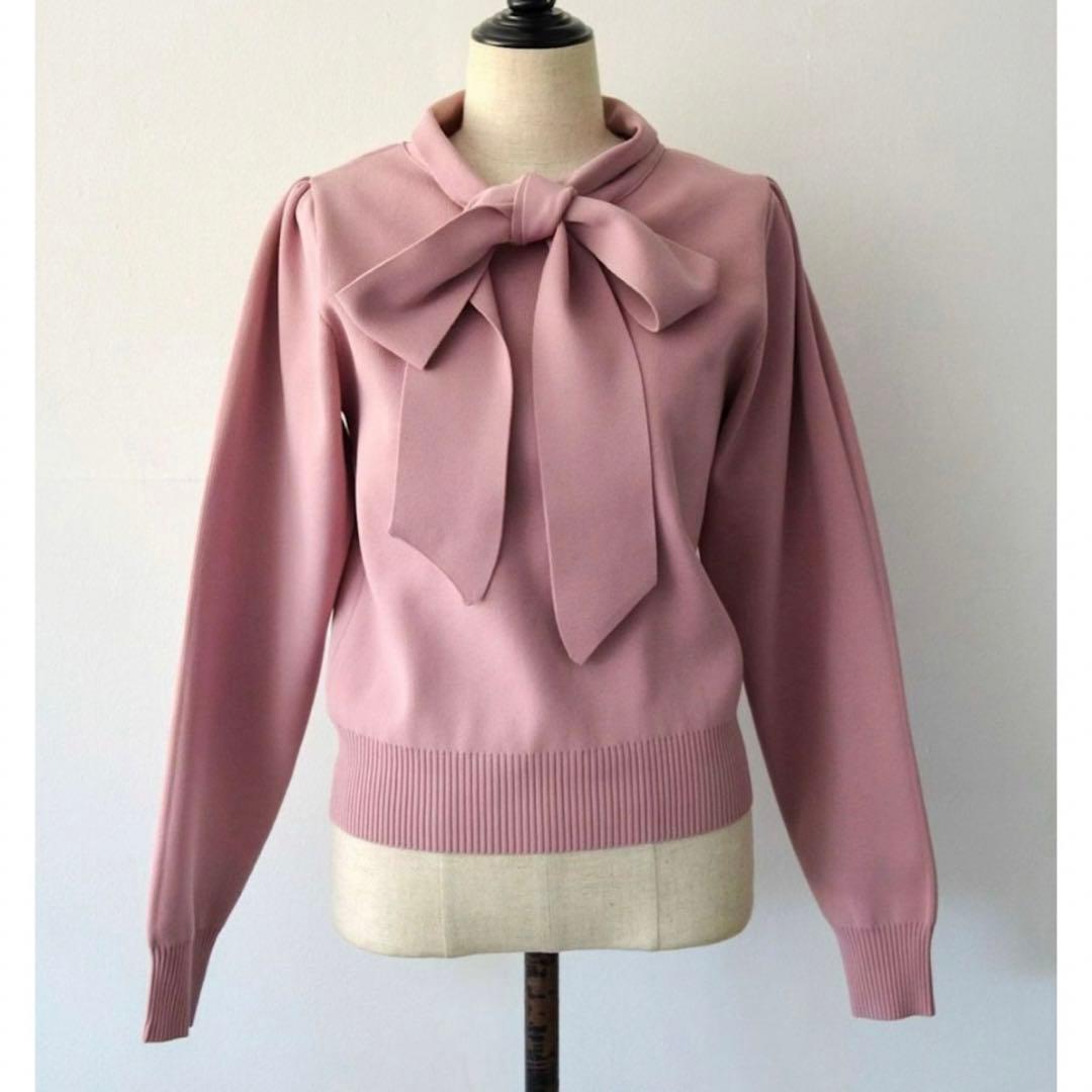 sheller シェリエボウタイニットトップスピンク-送料無料里帰り明治期