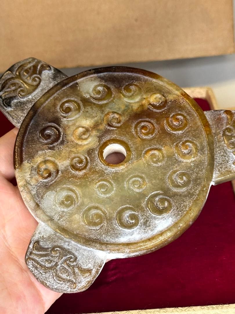 中国戦国時代 青玉 獣首渦文璧 古玉 装飾品 出土品