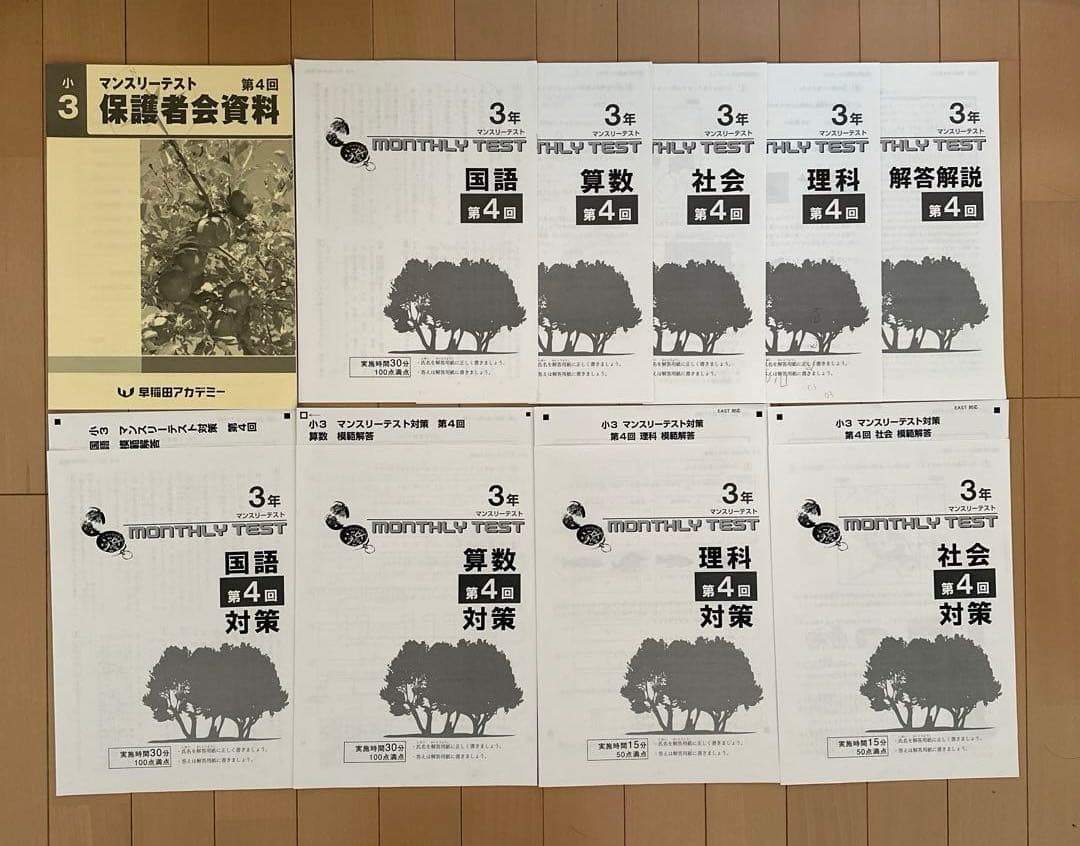 早稲田アカデミー 小3 国算理社 コンパスと錬成問題集 マンスリーテスト 1