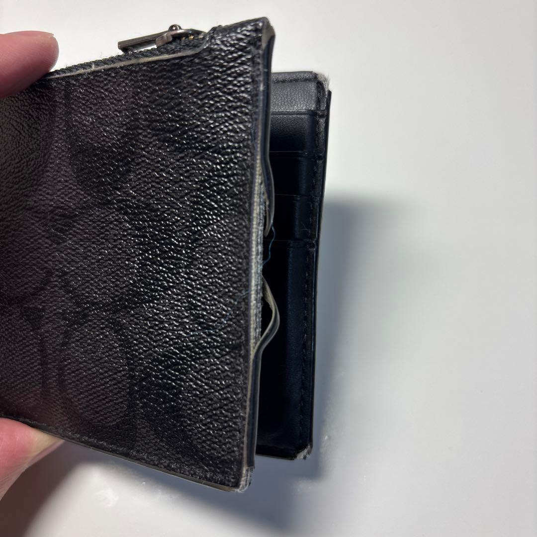 COACH 黒レザー マネークリップ 二つ折り - メルカリ