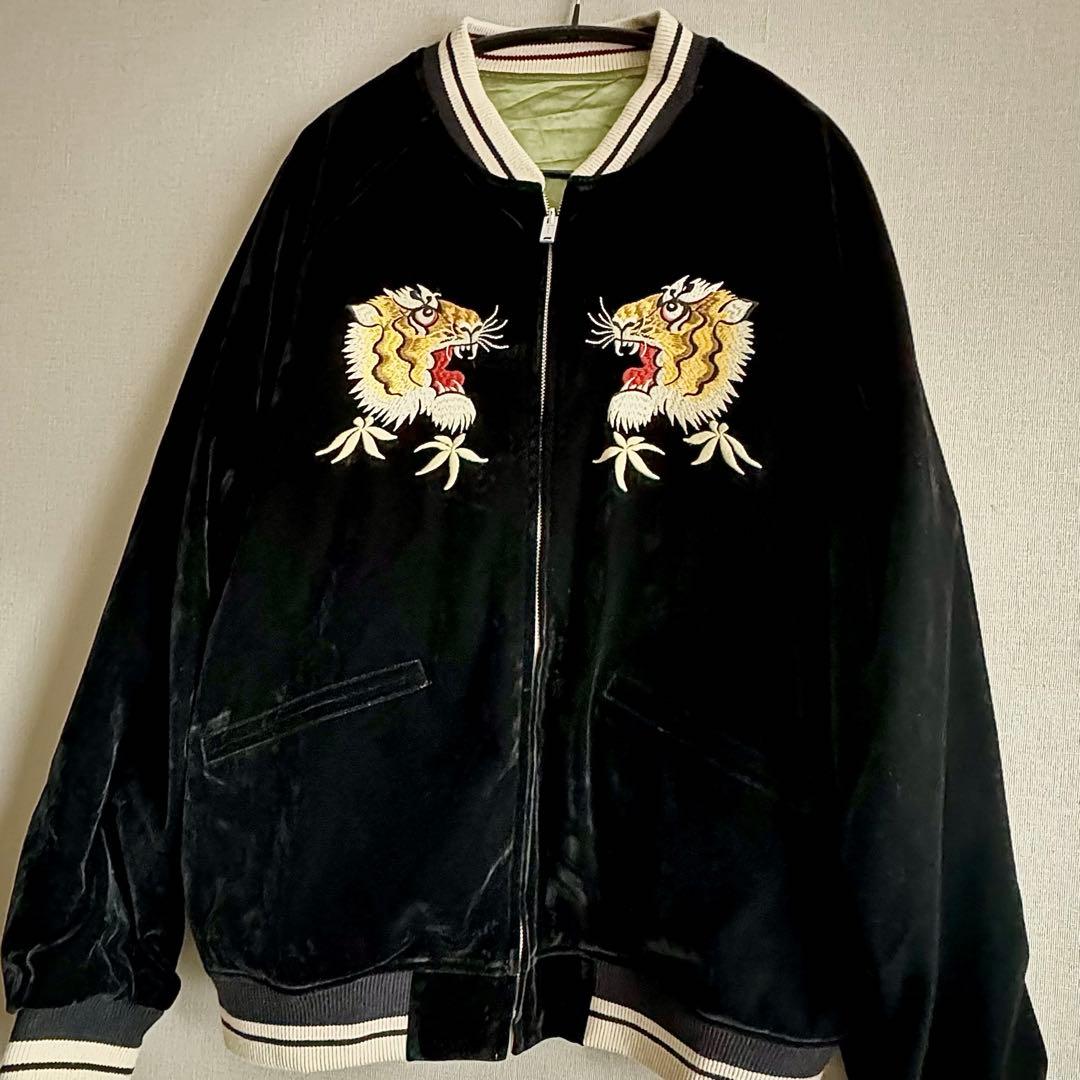 2XL】オーバーサイズ リバーシブル別珍虎とサテン鷹刺繍 Japan