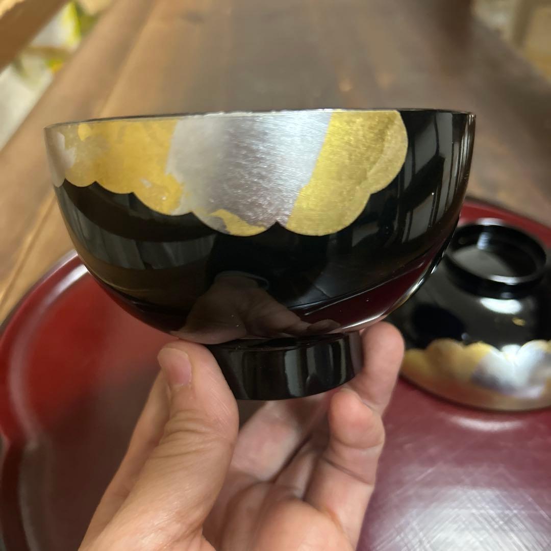 山中漆器 金箔 銀箔 蒔絵 吸物椀 5客 酢谷 伝統工芸 天然木