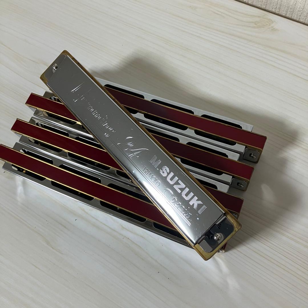 中古品】SUZUKI 24穴複音ハーモニカ5本 Am ANm