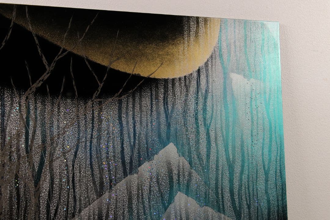 真作】漆芸画 新木光「月夜の詩」輪島市美術展出品 額装 12号 沈金銀