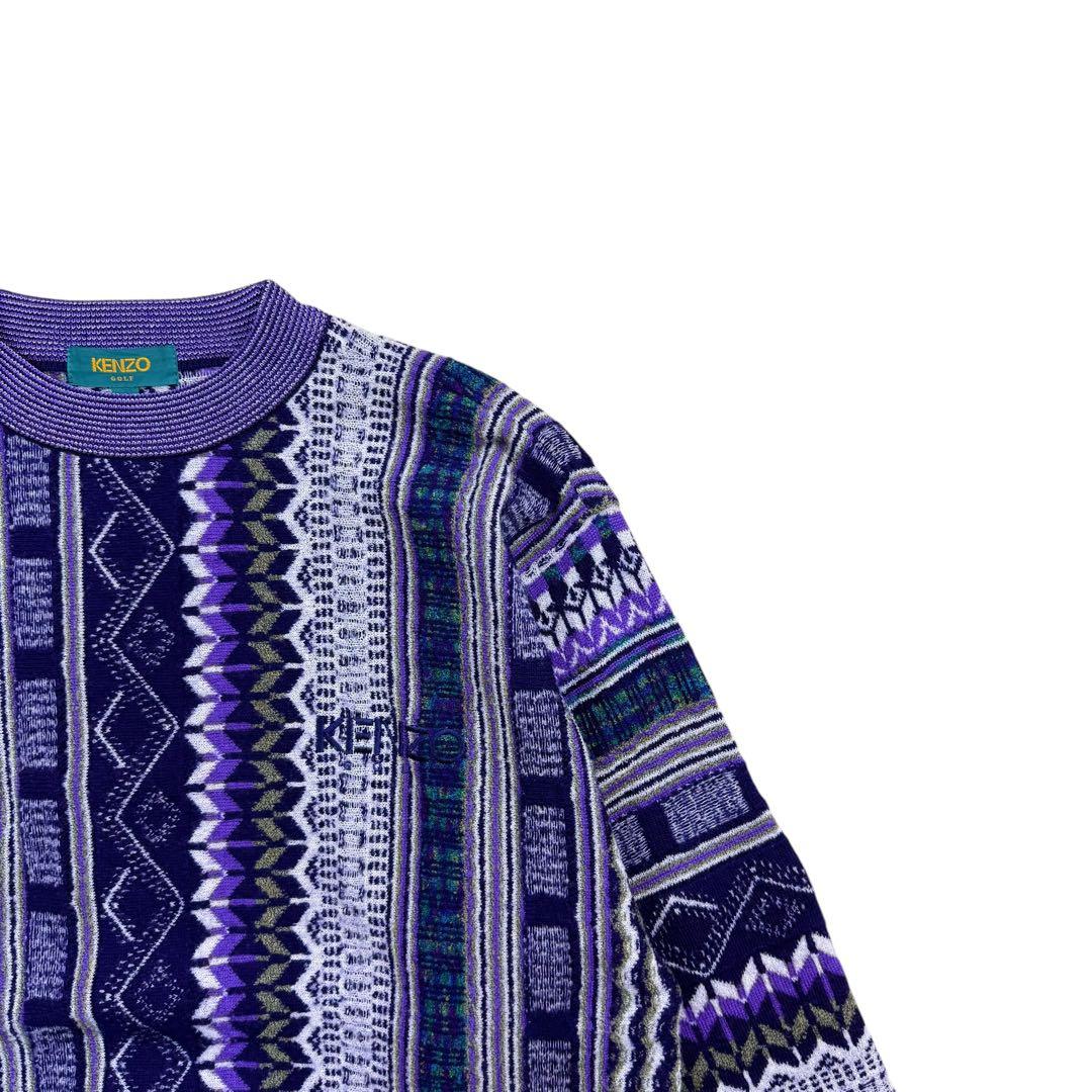 80s 90s KENZO ケンゾー 3Dウールニットセーター 幾何学柄 紫 - メルカリ