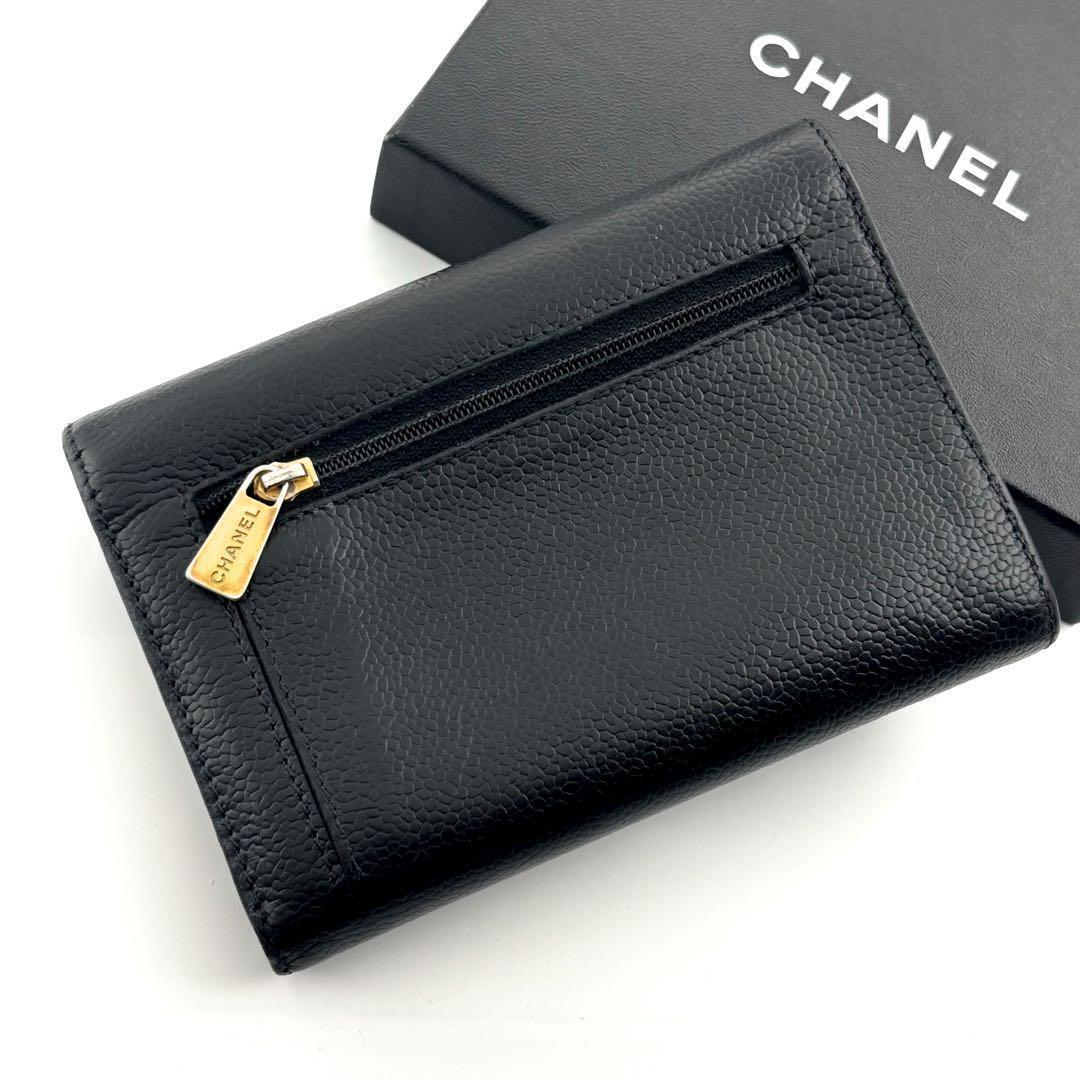 極美品✨】シャネル 財布 ココステッチ デカココ キャビア 三つ折