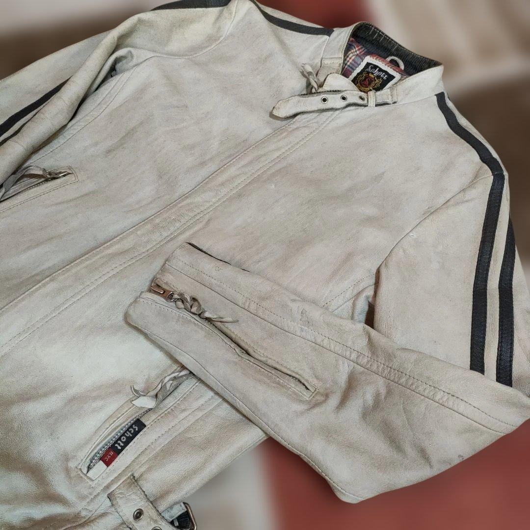 現行タグモデル ダメージ加工 Schott 立襟 シングルライダース 上野