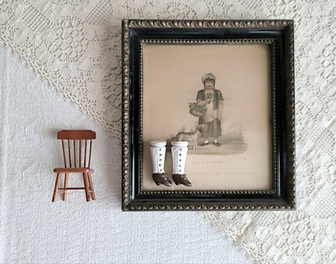 antique picture ❀* 女の子とワンちゃんのいる 版画プリント