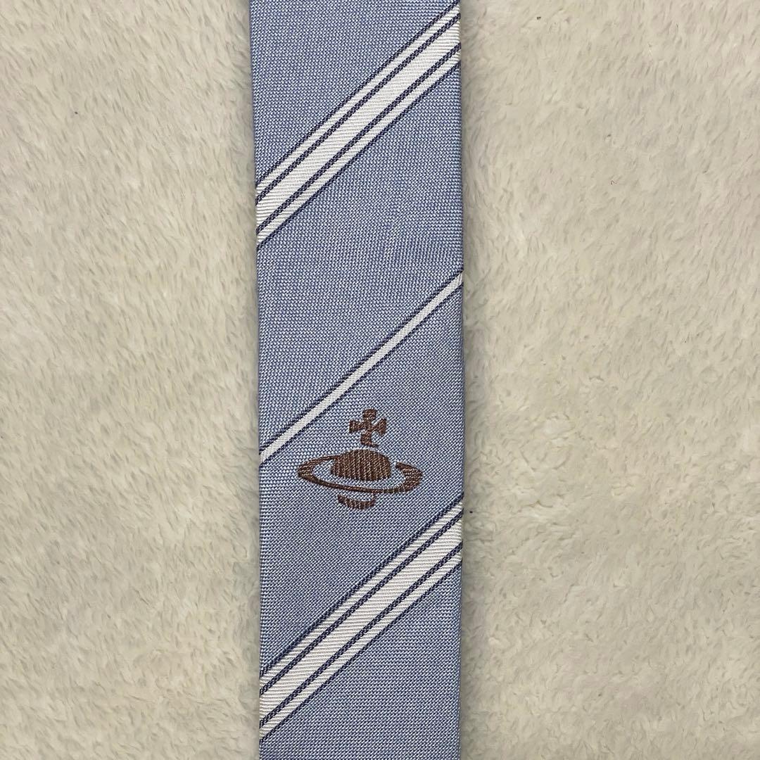 未使用タグ付 ヴィヴィアンウエストウッド ネクタイ 青白 オーブ柄