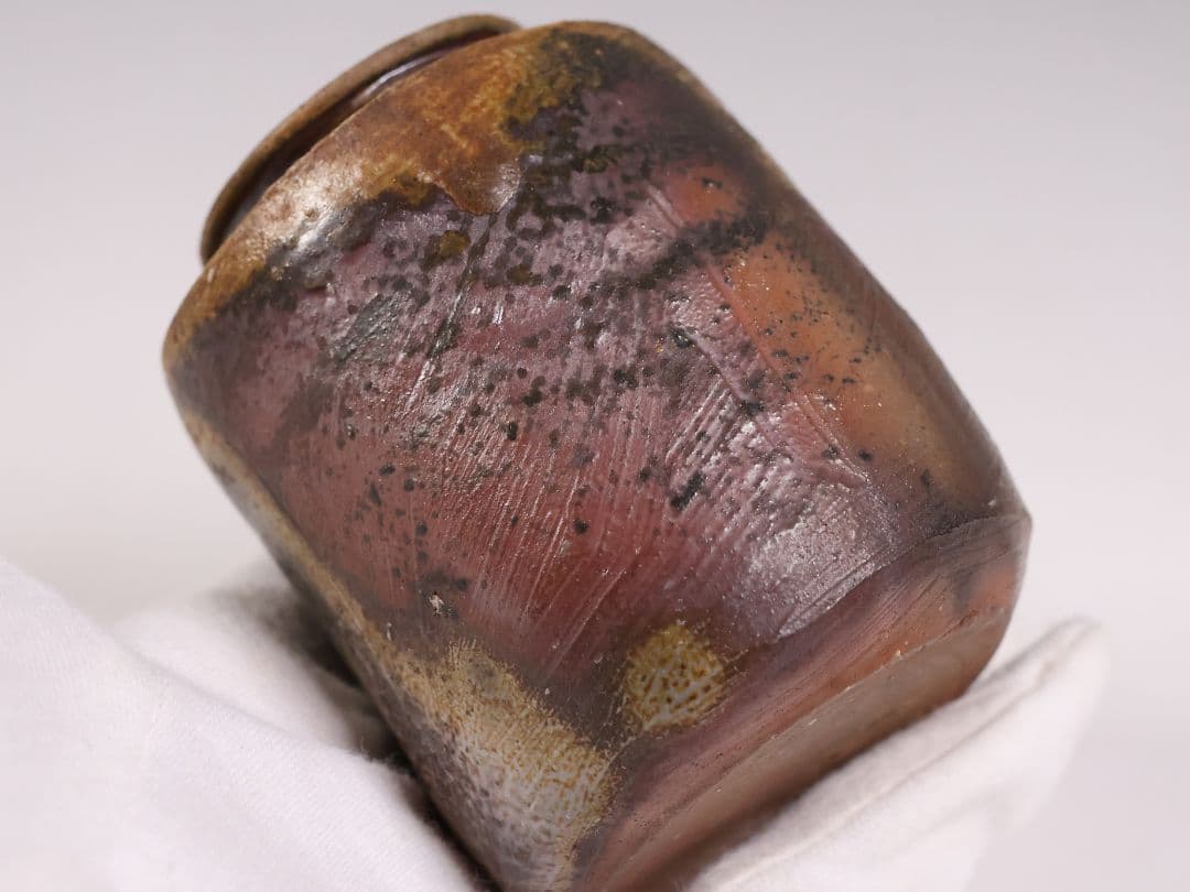 茶道具 伊勢崎満 備前焼 肩衝茶入 仕覆(2点) 共箱 陶歴 陶芸【CM340