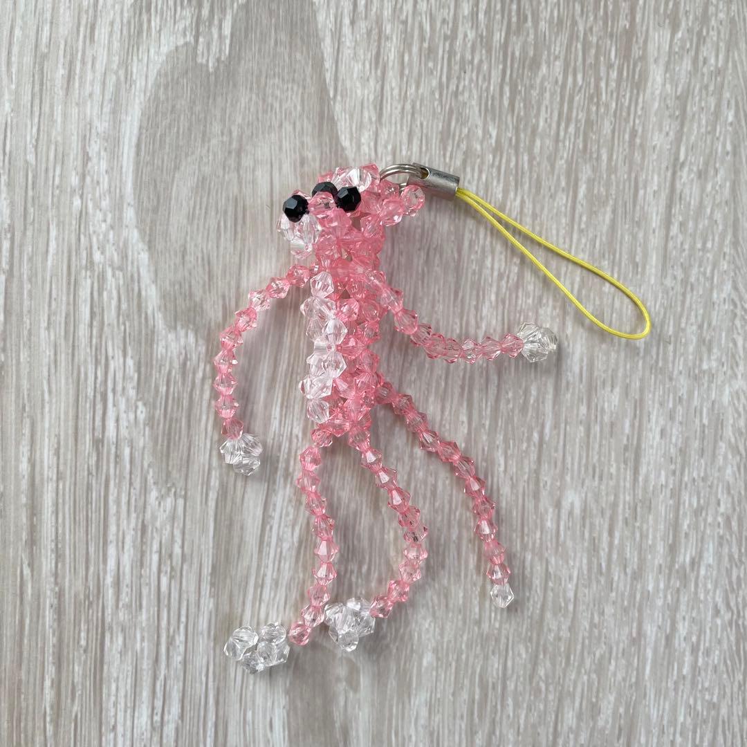 ハンドメイド ビーズ ピンクパンサー キーホルダー ストラップ - メルカリ
