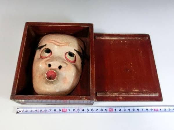 お面□ひょっとこ 古い木彫り面 神楽面 能面 手彫り 木製 時代物 骨董