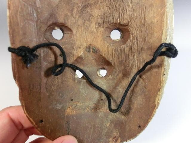 お面□ひょっとこ 古い木彫り面 神楽面 能面 手彫り 木製 時代物 骨董