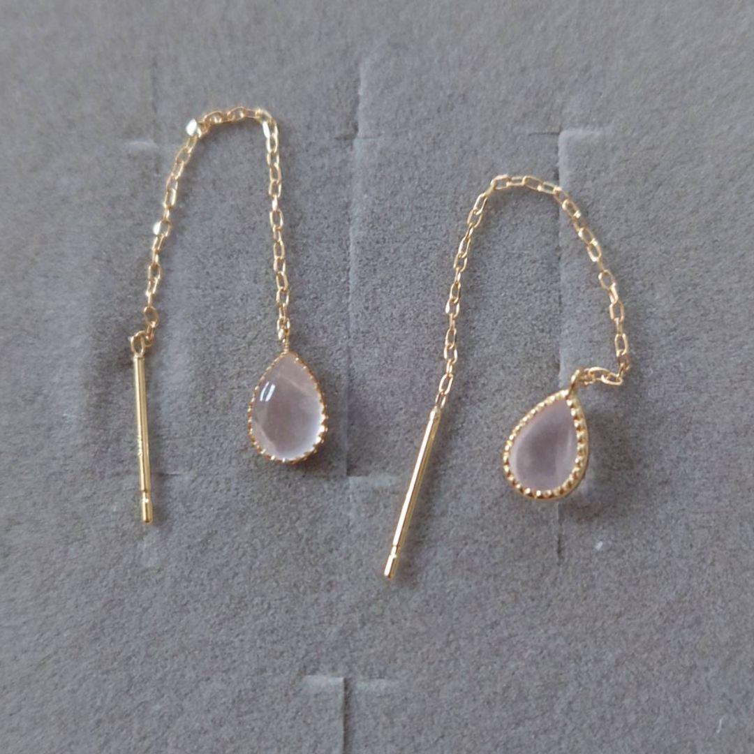 未使用 ローズクォーツ アメリカンピアス K18 イエローゴールドの通販