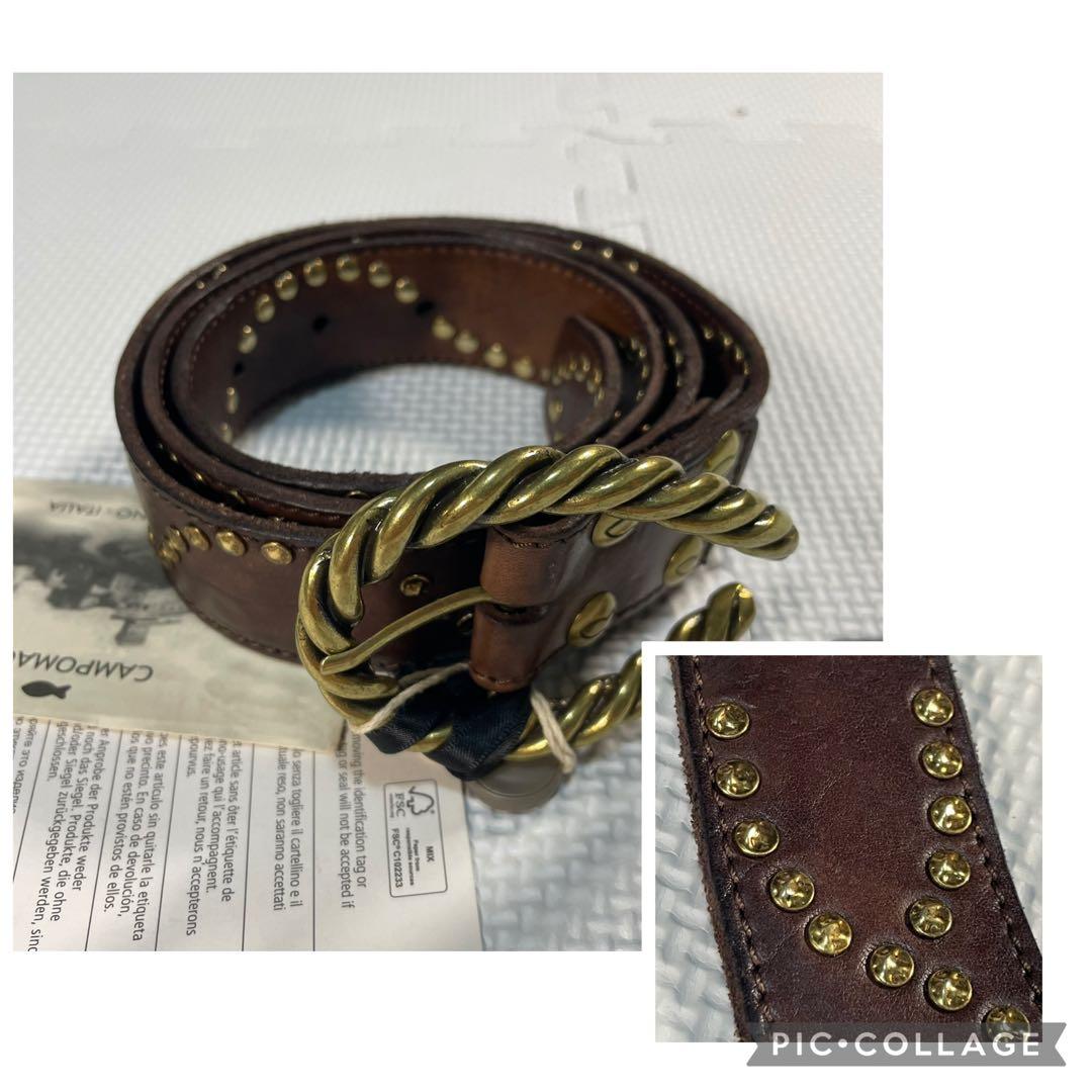 新品タグ付き カンポマッジ スタッズ レザーベルト アンティークブラウン レオン bambi_tay932-dbr