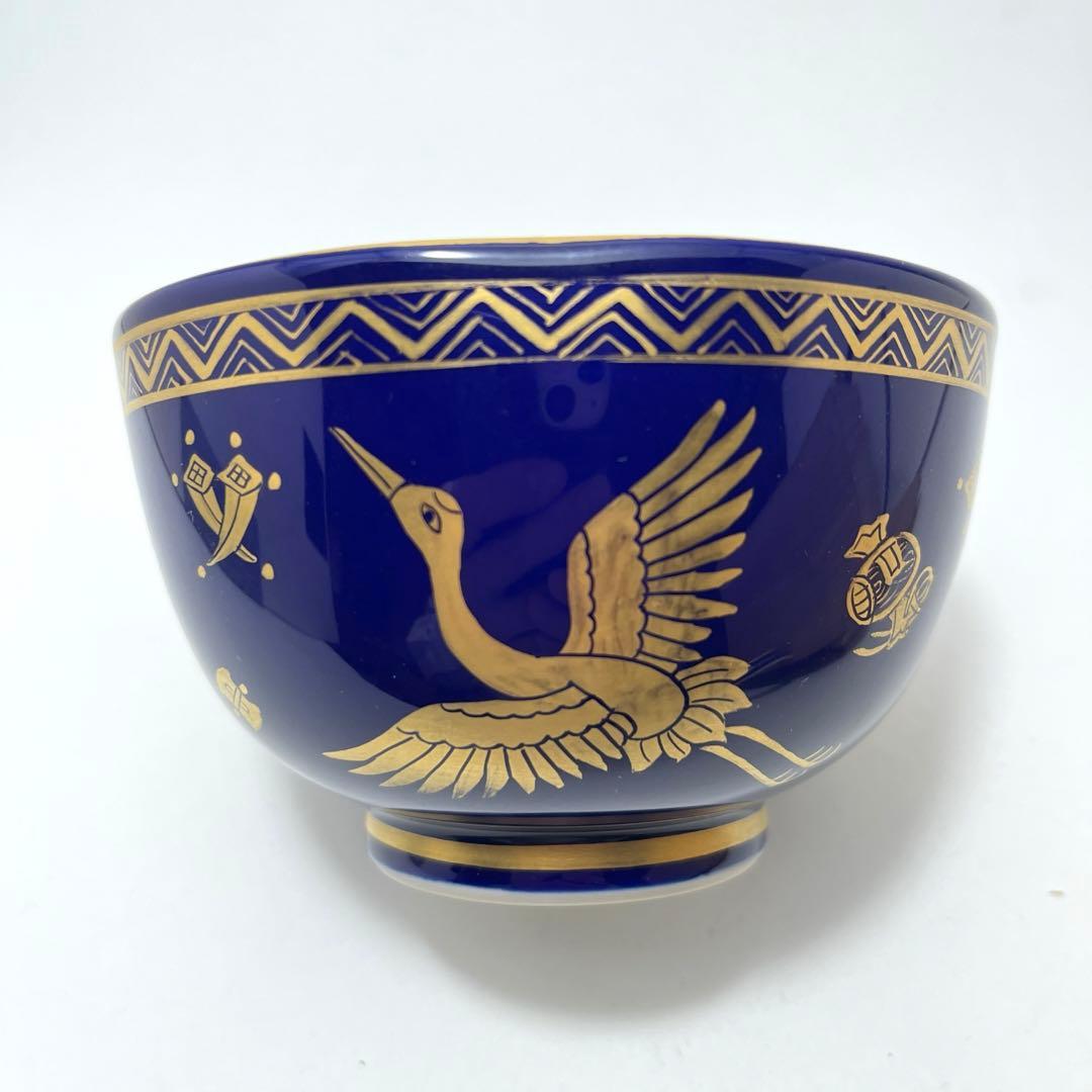 五山窯 林淡幽作 瑠璃金襴手鶴茶碗