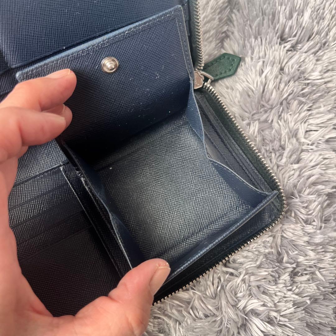 PRADA✨ラウンドファスナー バイカラー 三角ロゴ グリーン ネイビー