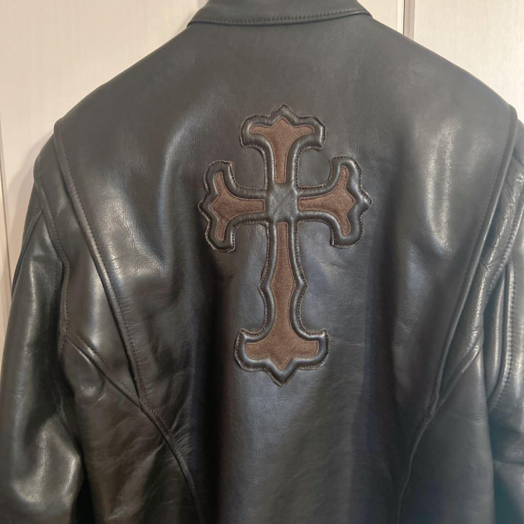 本革 レザー シングルライダースジャケット ブラック 十字架 - メルカリ