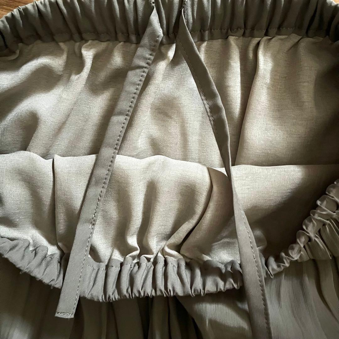 定価1.87万 ビアズリー シワシフォンギャザースカート カーキ ウエスト