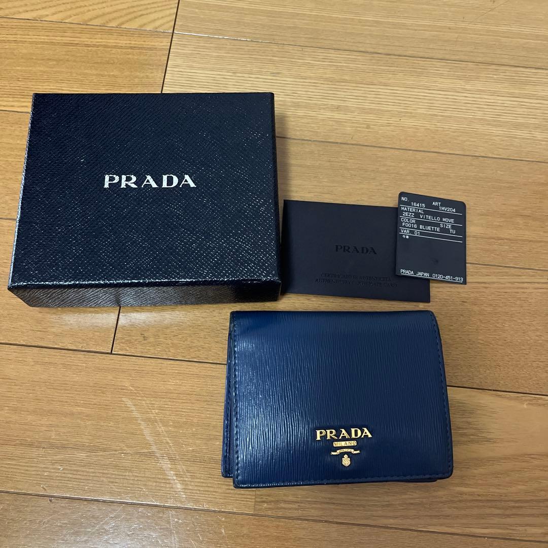プラダ PRADA サフィアーノ レザー 2つ折り コンパクト 財布 ネイビー