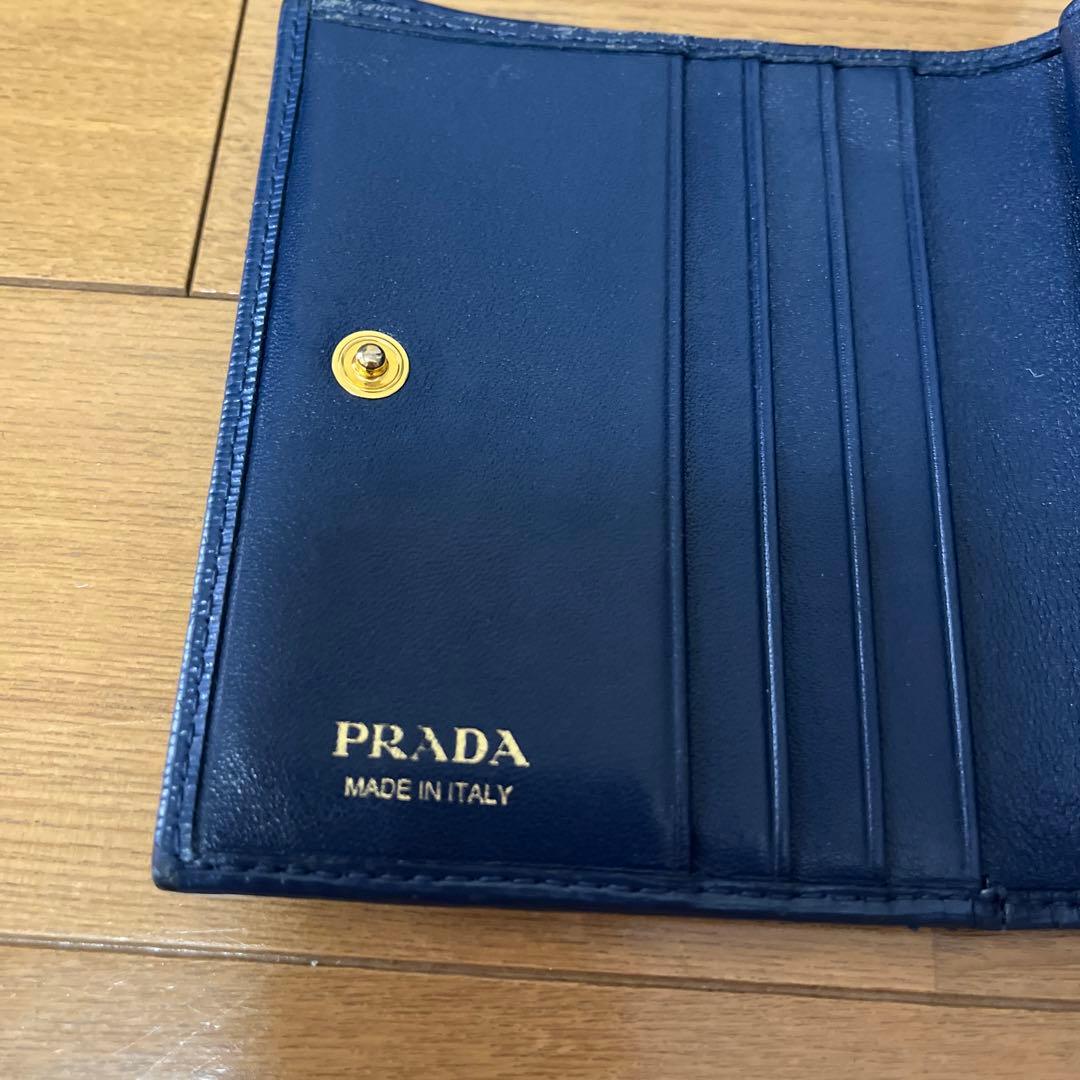 プラダ PRADA サフィアーノ レザー 2つ折り コンパクト 財布 ネイビー