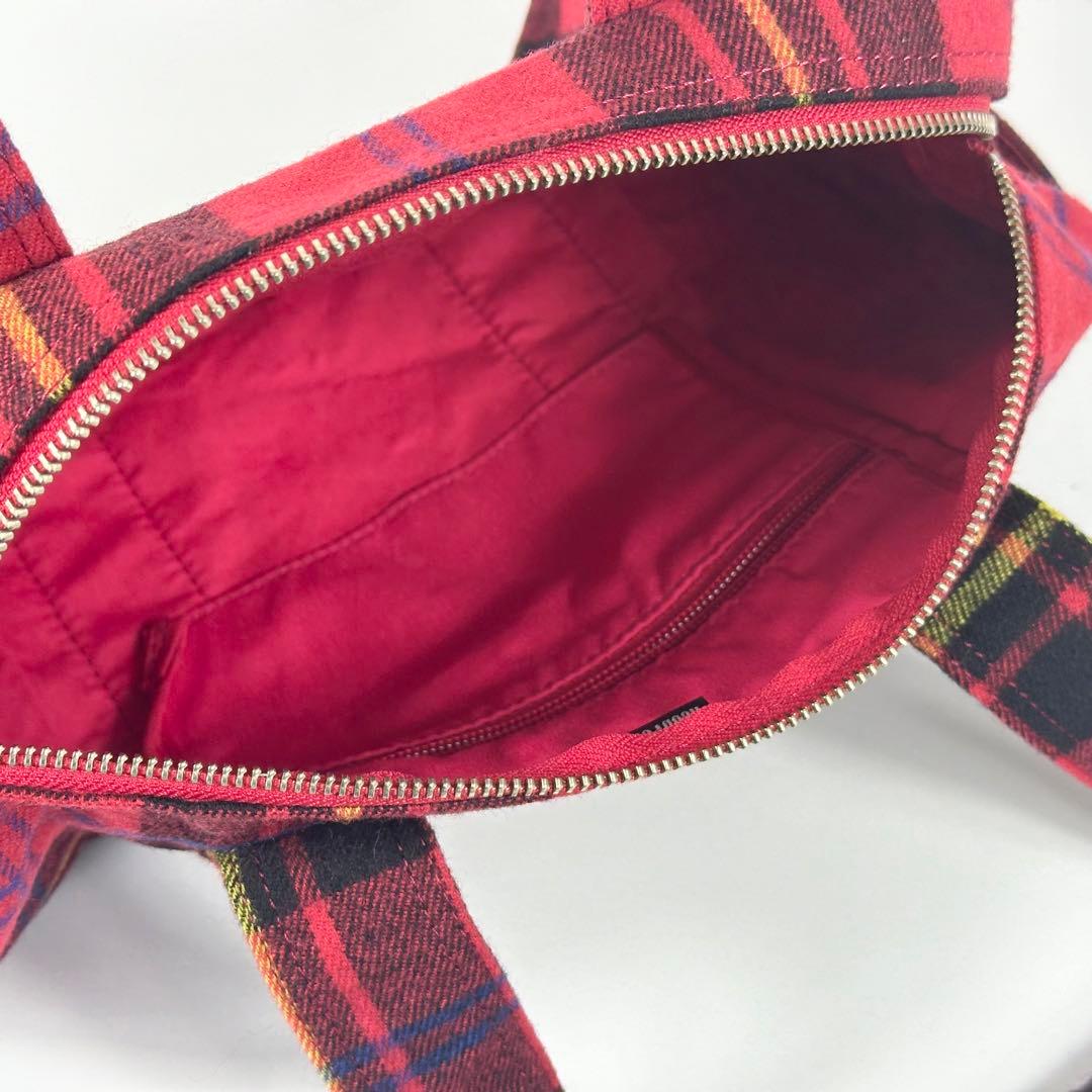 極美品 HEAD PORTER 赤 チェック ミニ ボストンバッグ - メルカリ
