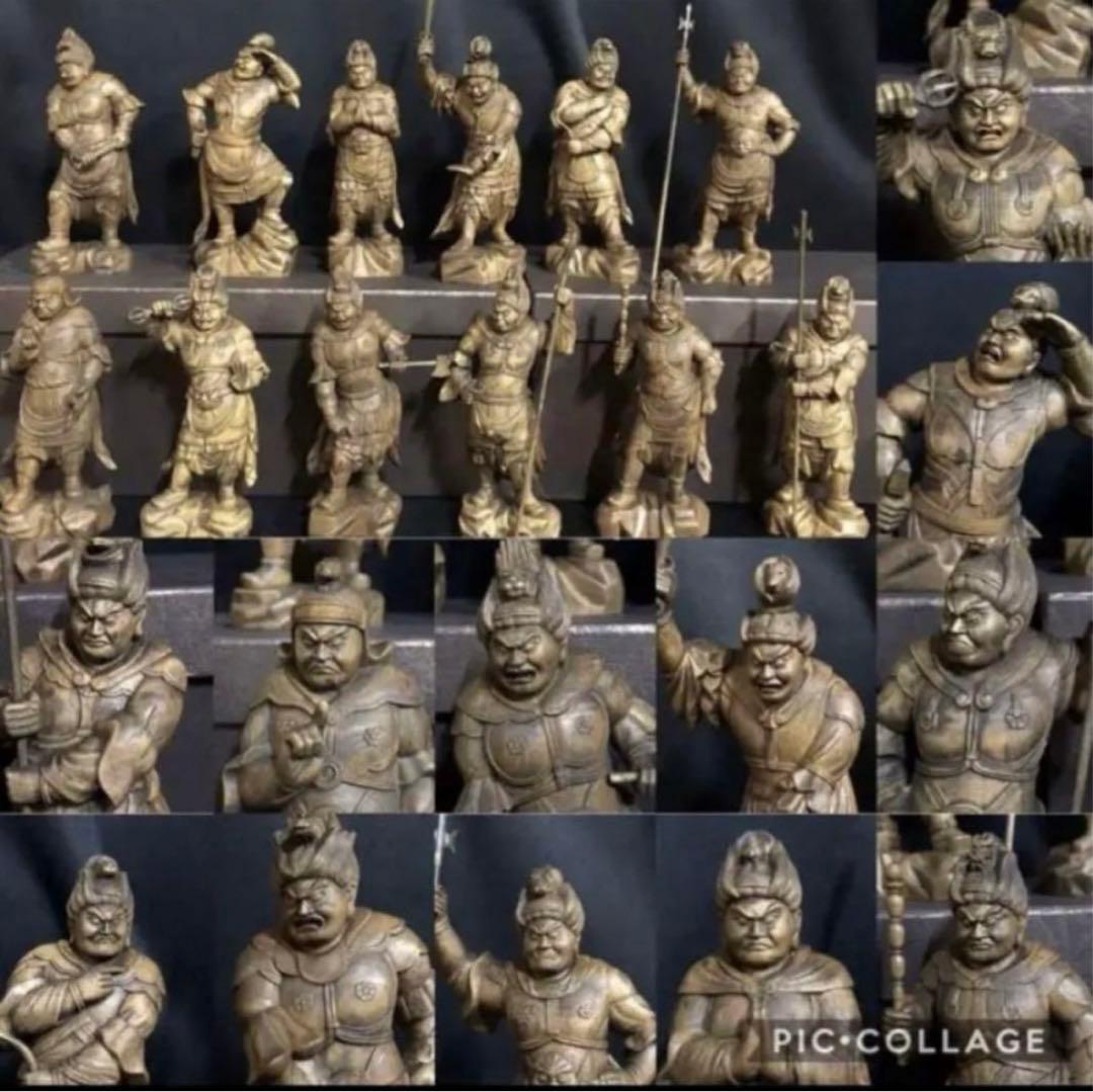 珍品 総柘植材 精密細工 古美術 時代木彫 仏教美術 薬師12神将像一式