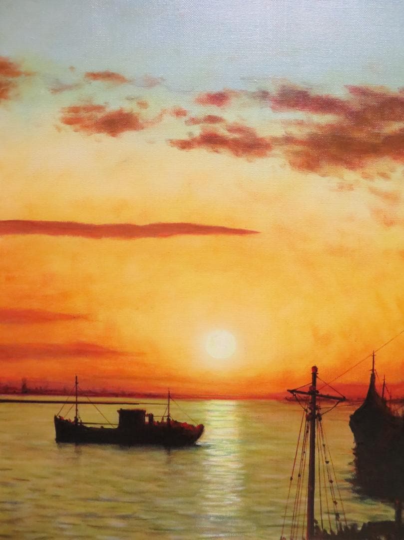 ◇ 荻島秀峰 「釧路港」 油彩 F8号 愛知県出身 伊豆美術協会会員