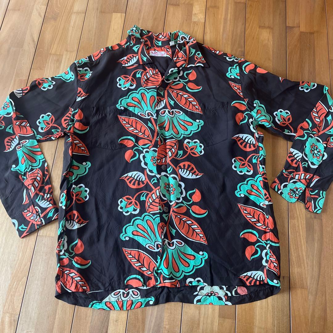 Sun Surf アロハシャツ　長袖　サイズL SUNSURF(サンサーフ)レーヨン長袖アロハ『LUAU』ルウラ・ブルー/ss28015