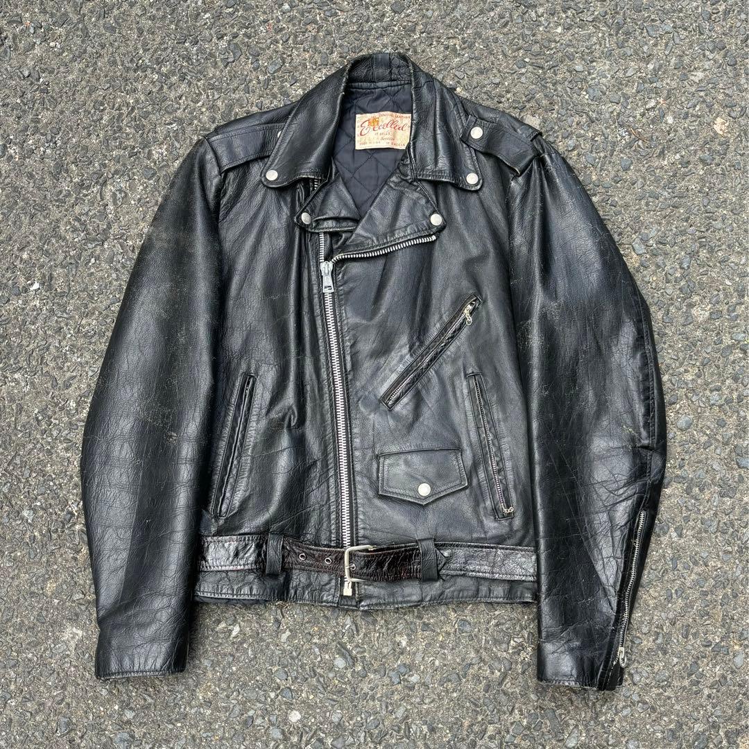 70s Excelled ダブルライダースジャケット レザー バックペイント