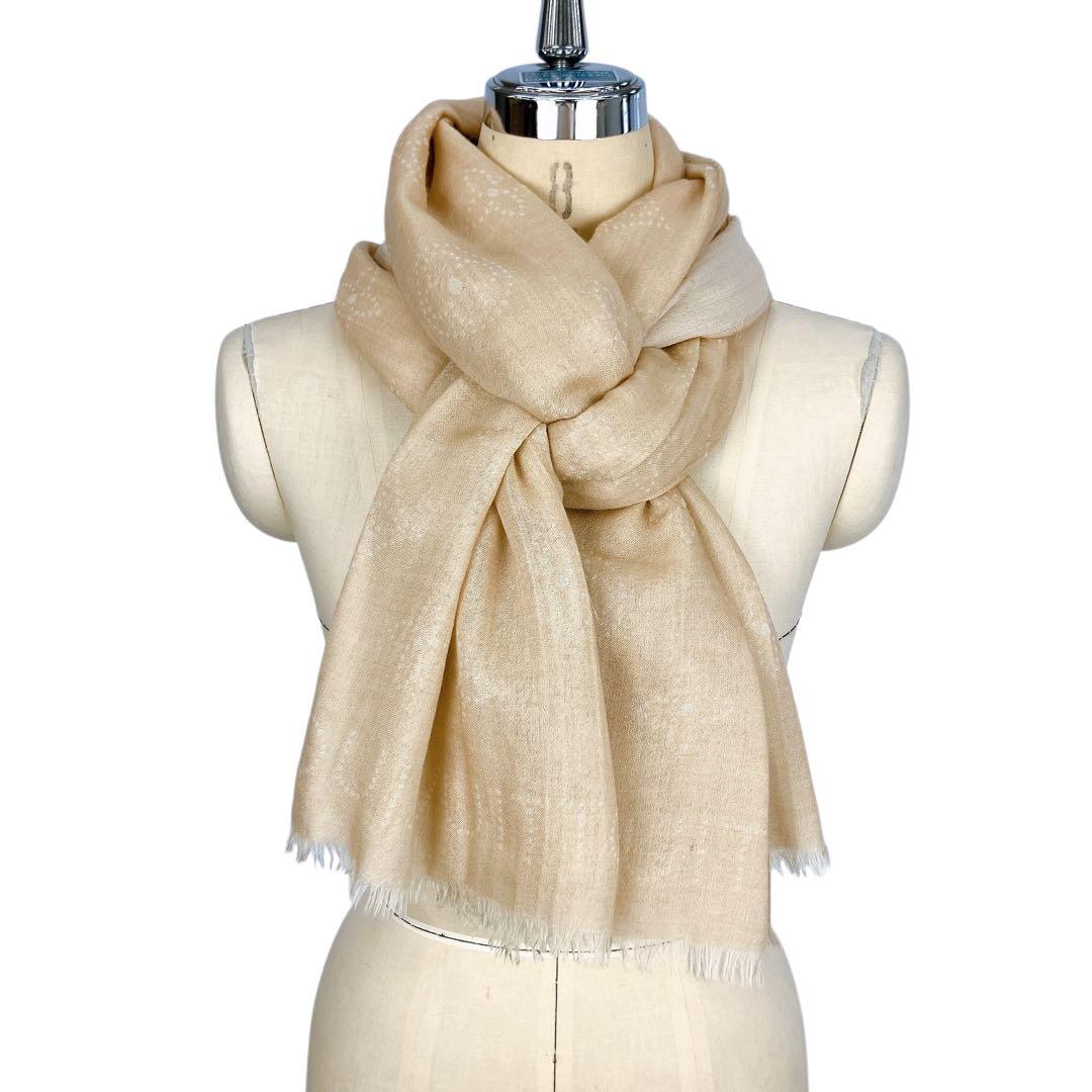 マカ45 美品 ルイヴィトン ベージュ ストール フリンジ付き タグなし