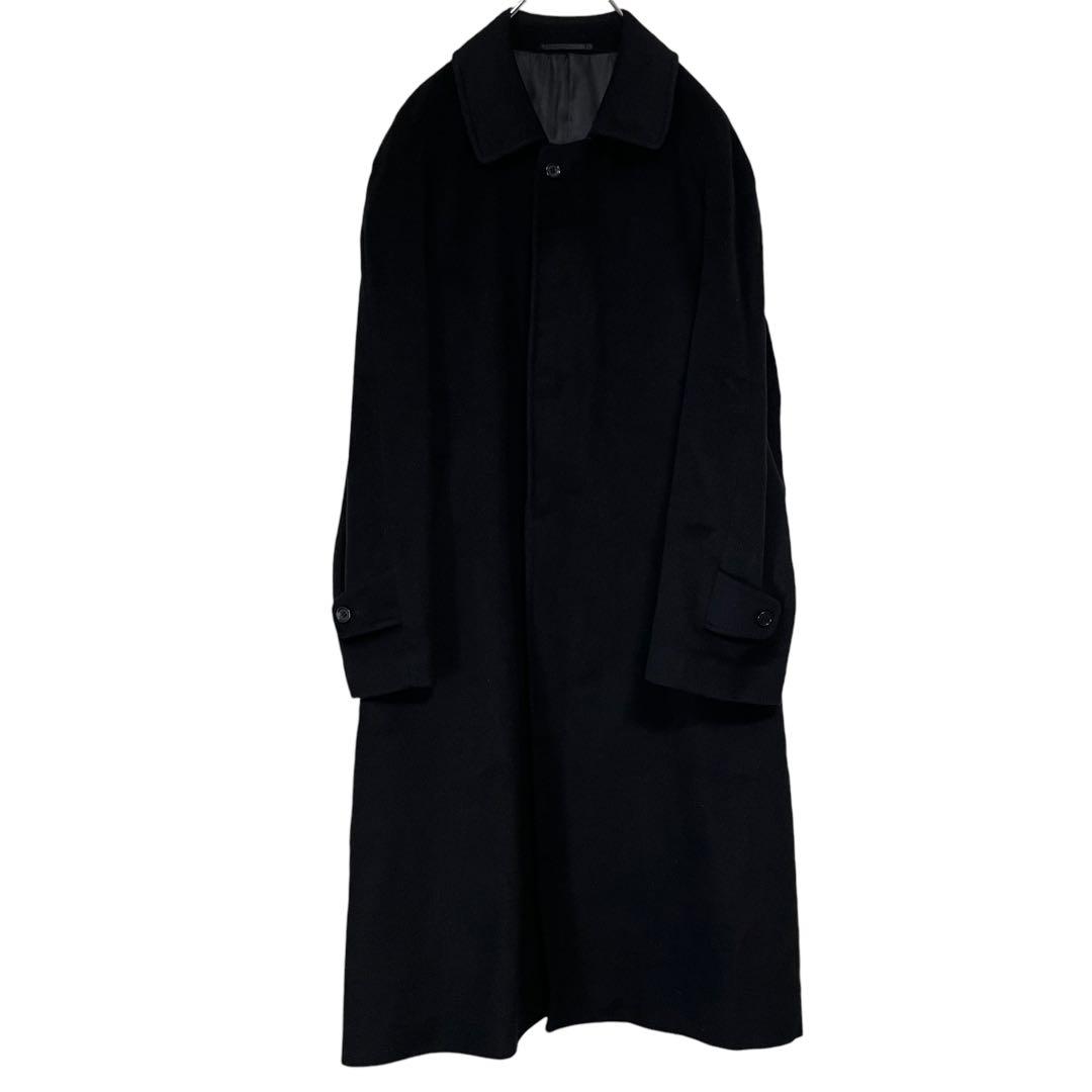 カシミヤ100%×大きいサイズ】マキシ丈 比翼ロングチェスターコート 黒
