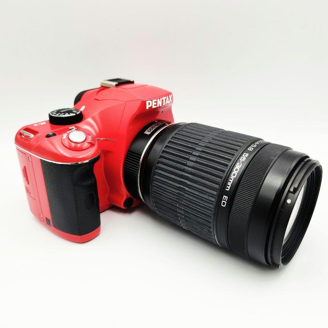 【美品】PENTAX K-X レッド 標準+超望遠レンズセット 箱、説明書付き