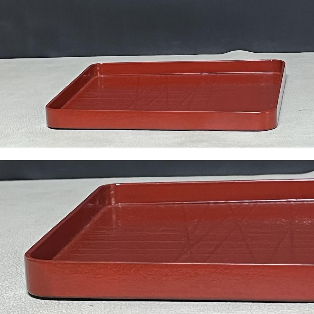 鈴木表朔 朱 一閑塗 糸巻 干菓子盆 共箱 四方盆 茶道具 【k3501