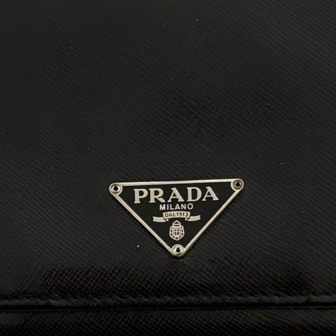 極美品✨ PRADA プラダ 三つ折り財布 サフィアーノ ブラック 三角ロゴ