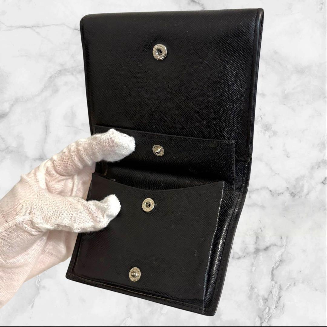 極美品✨ PRADA プラダ 三つ折り財布 サフィアーノ ブラック 三角ロゴ